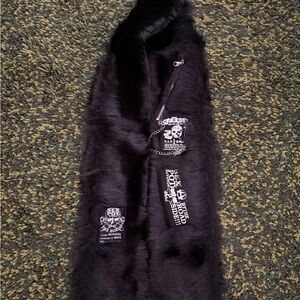 Black Faux Fur Vest with Patches